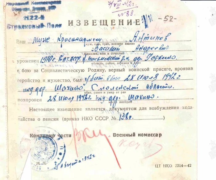 Антипов В.А. Извещение