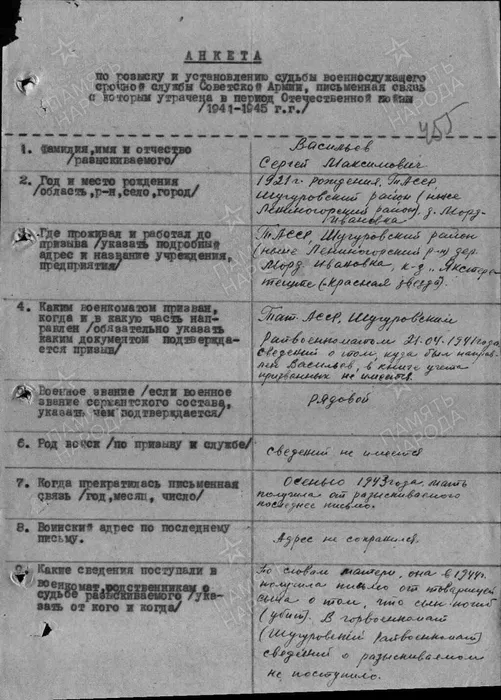 Васильев С.М. Анкета