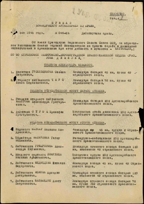 Валиуллин Г.В. Орден ОВ 2 ст